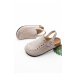Marjin Women's Genuine Leather Eva Sole Closed Front Stapled Daily Sandals Bolve Beige