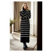 Z3059 Dewberry Womens Striped Long Sleeve Knitwear Dress-BLACK