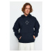 Trendyol Navy Blue Regular Fit Hooded Reflective Text Printed Sweatshirt