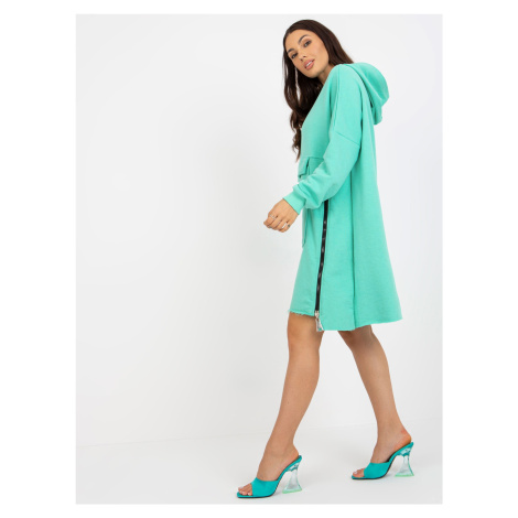 Mint long oversize sweatshirt with zippers and pocket