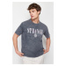 Trendyol Anthracite Relaxed Fit Faded Effect Printed Embroidery 100% Cotton T-Shirt