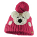 Bontis Detská zimná čiapka s háčkovaným medvedíkom - Tmavoružová