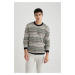 DEFACTO Standard Fit Regular Cut Crew Neck Jacquard Patterned Knitwear Sweater