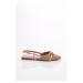 DGN 6006 Women's Back Tie Metal Straw Knit Detailed Pointed Toe Ballerina Shoes Beige Patent Lea