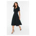 Trendyol Black Button Detailed Skater/Belt Opening Midi Woven Dress