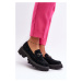 Women's Chunky Suede Loafers Black Neloria