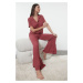 Trendyol Dark Dusty Rose Frilled Viscose Woven Pajama Set