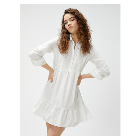 Koton Hrebenaté košeľové šaty s dlhým rukávom volánová bavlna