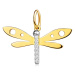 Prívesok v 14K kombinovanom zlate - vážka, drobné zirkóny, výrezy na krídlach