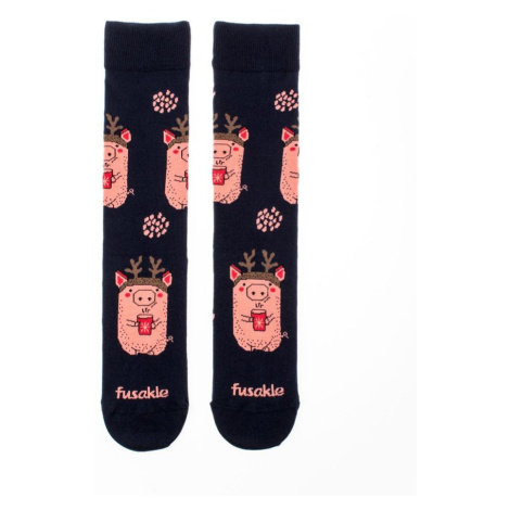 Čierno-ružové ponožky Prasiatko v zime Fusakle