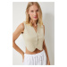 Happiness İstanbul Women's Vanilla V-Neck Buttoned Summer Knitwear Vest