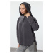 Trendyol Anthracite Thick Polar Fleece Hooded and Zippered Oversize/Wide Pattern Knitted Sweatsh