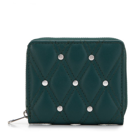 Dámska prešívaná kožená peňaženka s nitmi, malá zelená 14-1-940-0 Wittchen