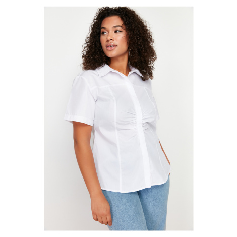 Trendyol Curve White Front Gathered Detail Woven Shirt