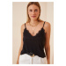 Happiness İstanbul Women's Black and White Lace Knitted Blouse