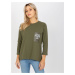 Khaki women's casual blouse with a round neckline