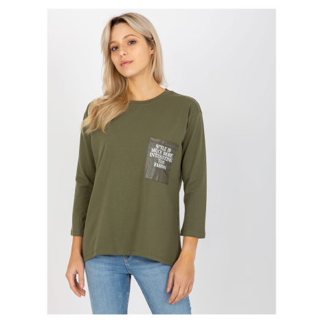 Khaki women's casual blouse with a round neckline