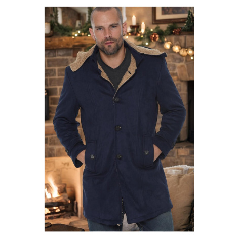 PLT8399 DEWBERRY SUEDE LOOK MEN'S COAT-DARK NAVY BLUE