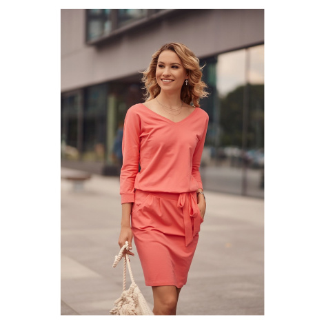 Coral dress with tie at the waist FASARDI