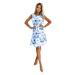 White trapezoidal dress with blue Numoco pattern