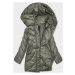 Voľná dámska zimná bunda v khaki farbe z ekologickej kože (AG2-J90)