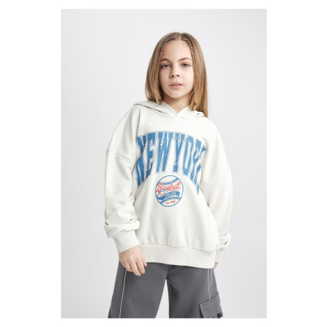 DEFACTO Girl&#39;s Oversize Fit Hooded Printed Sweatshirt