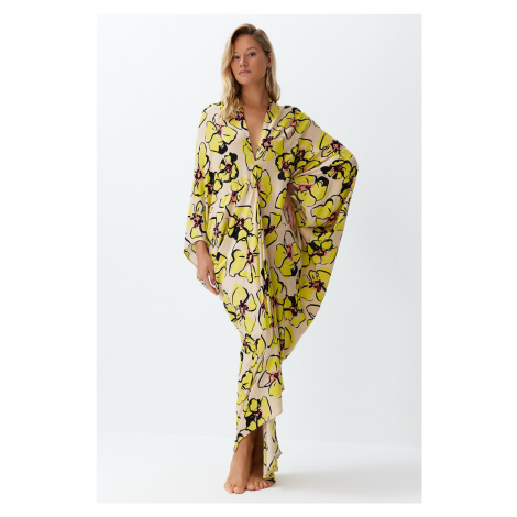 Trendyol Flower Print Wide Fit Maxi Woven Draped Beach Dress