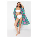 Trendyol Tropical Patterned Belted Maxi Woven Kimono & Kaftan