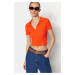 Trendyol Orange Fitted/Situated Crop Polo Neck Ribbed Stretch Knit Blouse