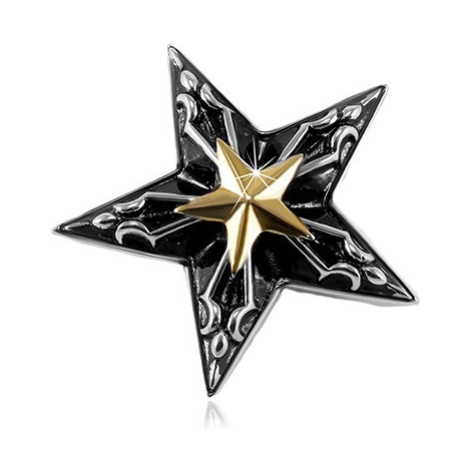 Oceľový prívesok, veľká čierna hviezda s malou hviezdou zlatej farby v strede