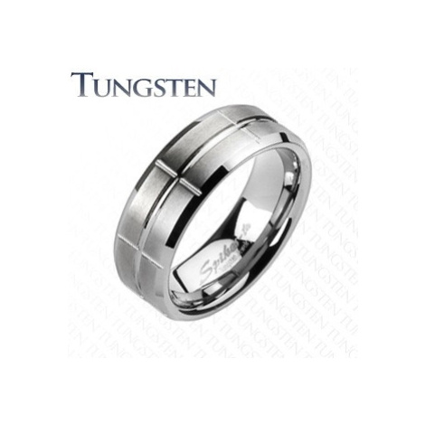 Wolfrámový prsteň - brúsený, so zárezmi - Veľkosť: 69 mm