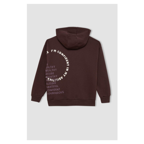 DEFACTO Boy Oversize Fit Wide Pattern Hooded Sweatshirt