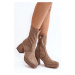 Women's ankle boots with chunky heels and platform, dark beige Adelles
