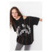 Trendyol Black 100% Cotton Printed Oversized/Wide Fit Crew Neck Knitted T-Shirt