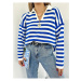 51782 Dewberry Polo Neck Striped Long Sleeve Sweater-SAKS