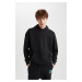 DEFACTO Oversize Fit Hooded Kangaroo Pocket Soft Furry Basic Sweatshirt