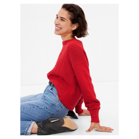 GAP Pletený sveter s vrkočovým vzorom Červená