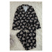 Trendyol Black 100% Cotton Leopard Heart Patterned Shirt Pants Knitted Pajama Set