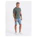 Ombre Men's denim short shorts with holes - light blue