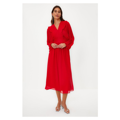 Trendyol Red Minimal Patterned Chiffon Lined Woven Dress