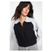 Trendyol Black Thessaloniki/Knitwear Look Color Block Zipper Polo Neck Crop Knitted Sweatshirt