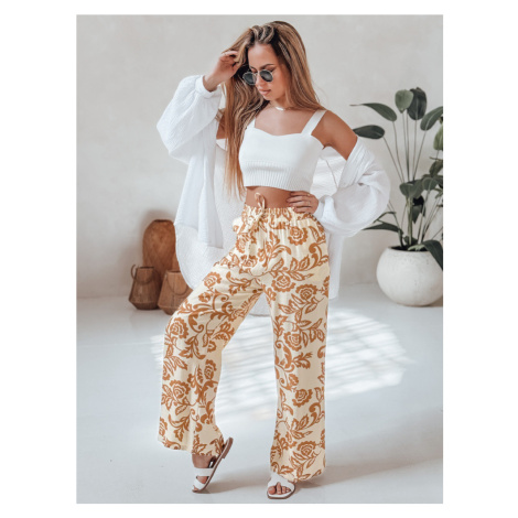 Spodnie damskie wide leg w kwiaty LOVEGARDEN kamelowe Dstreet