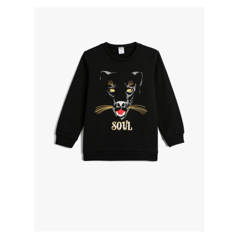 Koton Sweat Long Sleeve Crew Neck Tiger Printed Raised