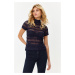 Trendyol Navy Blue Lace Regular/Regular Fit High Neck Knitted Blouse