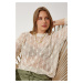 Happiness İstanbul Women's Cream Openwork Seasonal Knitwear Sweater