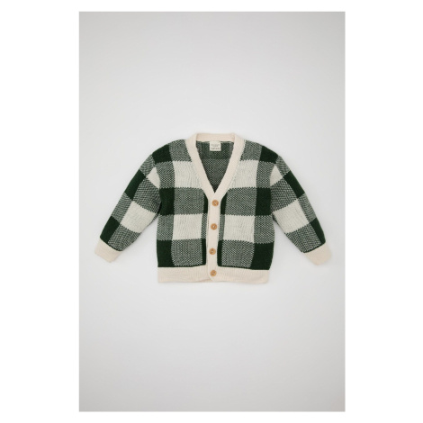 DEFACTO Baby Boy Plaid V Neck Buttoned Knitted Cardigan