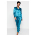 Trendyol Blue Elastic Leg Satin Woven Pajamas Set