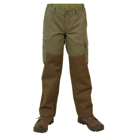 Detské nohavice Renfort - 100 zosilnené zeleno-hnedé SOLOGNAC
