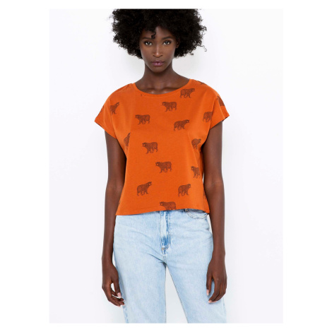 Orange patterned T-shirt CAMAIEU - Women