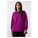 Trendyol Purple Oversize/Wide Pattern Slit Detail Thick Polar Fleece Knitted Sweatshirt